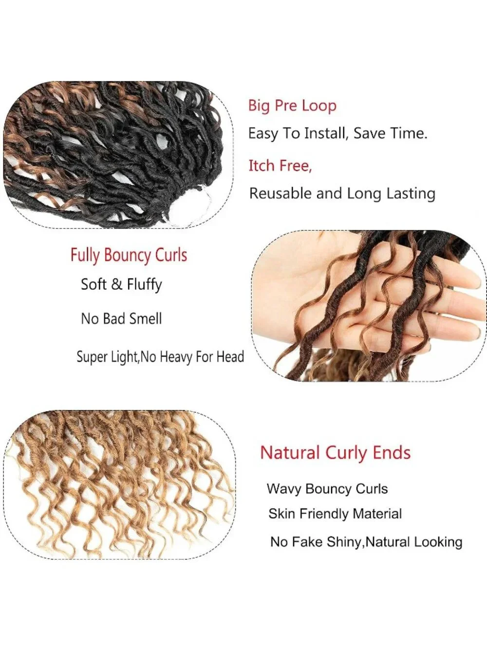Women's 14 Inch Ombre Goddess Locs Crochet Hair T1b/30/27 5 Packs Boho Faux Locs